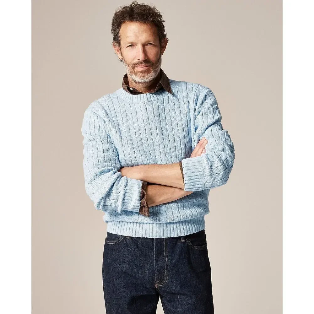 J. Crew Men's Heritage Cotton Cable-Knit Sweater Long Sleeve Ivory Size L NWT